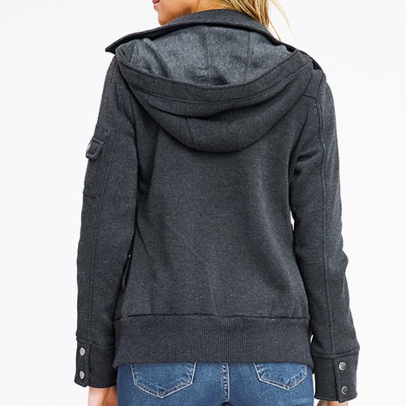 NWT Charcoal Double Breasted Hooded Jacket S - Picture 4 of 7